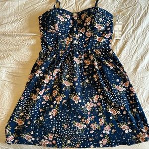 Blue floral summer dress with spaghetti straps